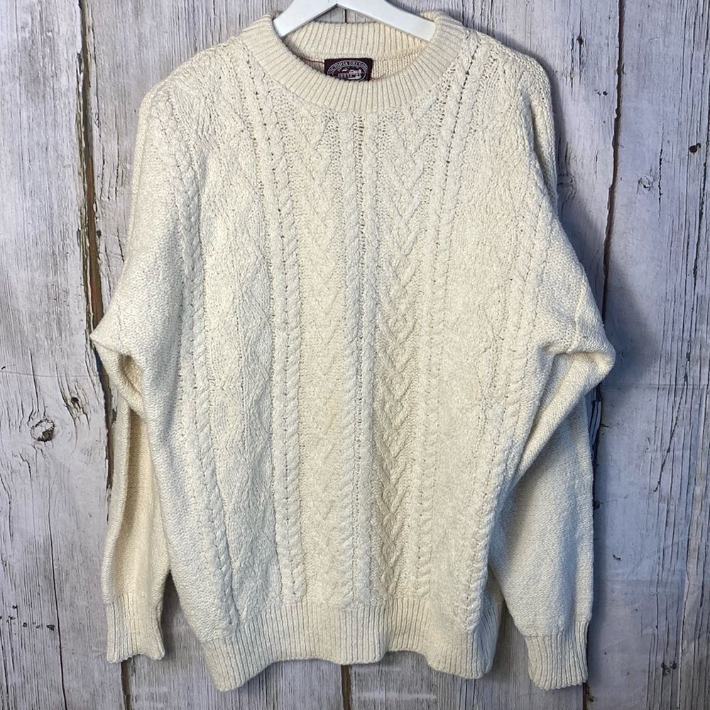 VINTAGE Cable Knit Sweater Women Ivory Made in USA Size 14  A